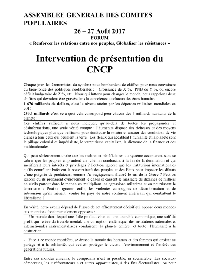 Renforcer les relations entre nos Peuples et Globaliser les résistances 4/4 Renforcer les relations entre nos Peuples et Globaliser les résistances 4/4