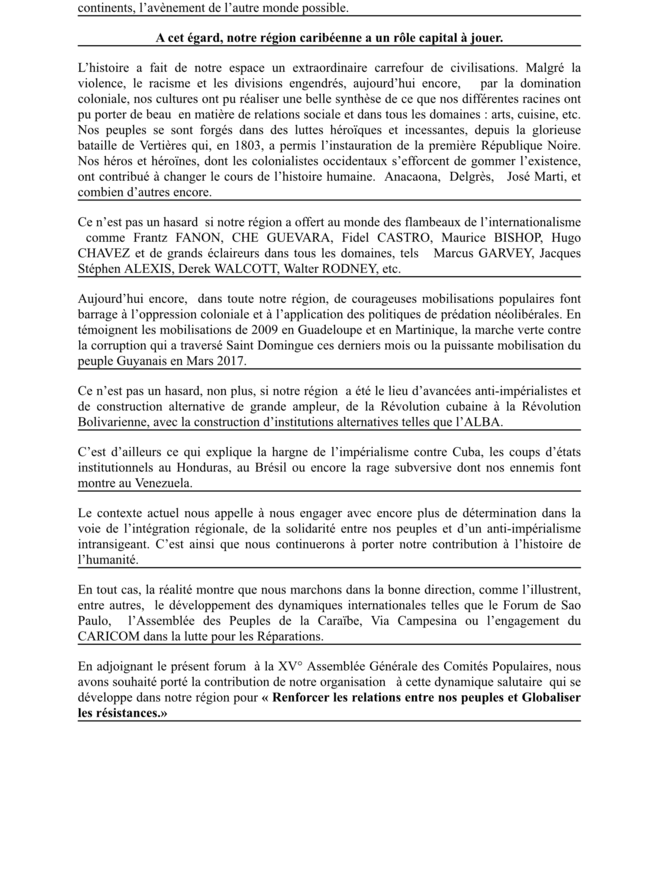 Renforcer les relations entre nos Peuples et Globaliser les résistances 1/4 Renforcer les relations entre nos Peuples et Globaliser les résistances 1/4