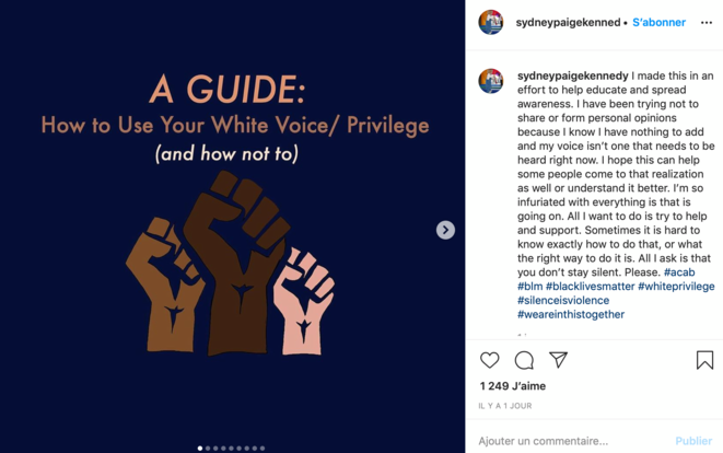Sous le hashtag #whiteprivilege sur Instagram. © Capture d'écran/Instagram Sous le hashtag #whiteprivilege sur Instagram. © Capture d'écran/Instagram