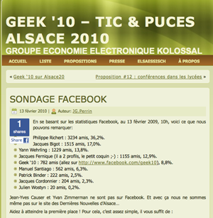 Geek 10 propose un «sondage d'opinion» basé sur le nombre d'amis Facebook.