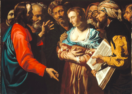 Le Christ et la femme adultère de Matthias Stom Le Christ et la femme adultère de Matthias Stom