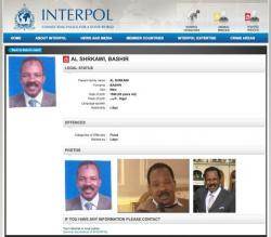 Capture d&#039;écran de la notice Interpol
