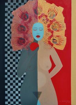 La décroissance, huile-collage, JPA 2008