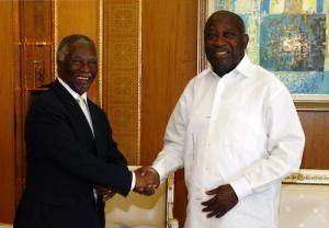 Thabo Mbeki et Laurent Gbagbo, dimanche. Thabo Mbeki et Laurent Gbagbo, dimanche.