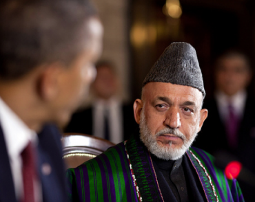 Hamid Karzaï lors d'un entretien avec Barack Obama le 1er mai 2012.
