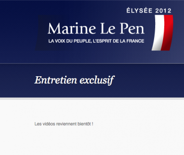 Capture du site de Marine Le Pen.