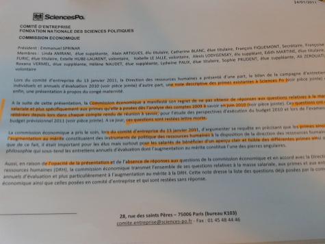 Extrait du procès verbal de réunion du Comité d'entreprise du 10 février 2011.