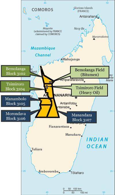 Carte des blocs pétroliers de Madagascar