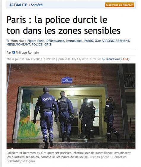 Opération conjointe Police/GPIS (capture d'écran d'un article du Figaro).