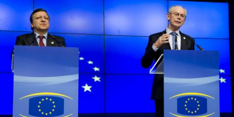 José Manuel Barroso et Herman Van Rompuy le 30 janvier, après la signature du «MES».
