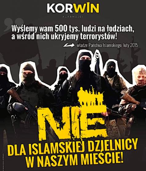 « Non aux quartiers islamiques dans nos villes », dit le slogan de cette affiche du KNP, formation d&#039;extrême droite polonaise.