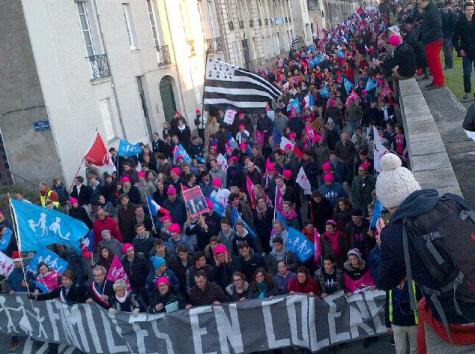 La Manif pour tous à Nantes derrière une banderole « Familles en colère », le 23 novembre 2013. La Manif pour tous à Nantes derrière une banderole « Familles en colère », le 23 novembre 2013.