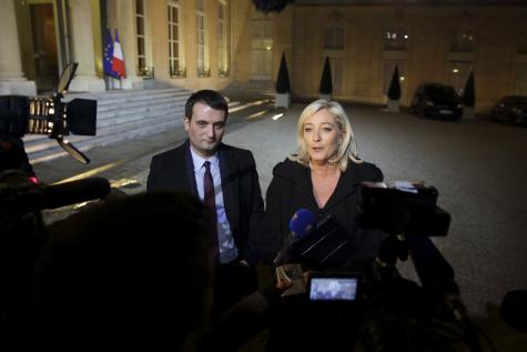 Florian Philippot et Marine Le Pen, à l&#039;Elysée, le 30 novembre 2012.