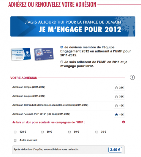 Capture d'écran du site de l'UMP.