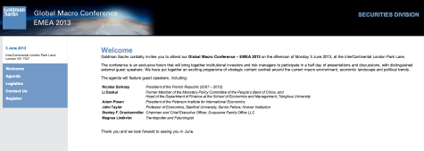 Invitation à la conférence de Nicolas Sarkozy pour Goldman Sachs (cliquez sur l&#039;image pour l&#039;agrandir)