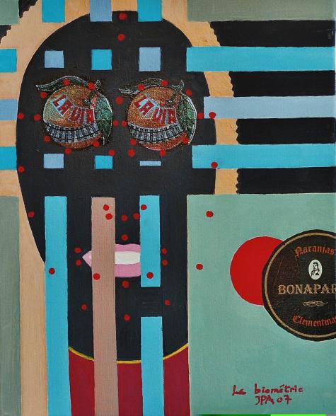 La biométrie, huile-collages sur toile 2007, JPA