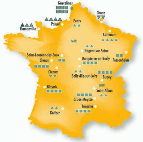 Carte de France des centrales nucléaires (©ASN)