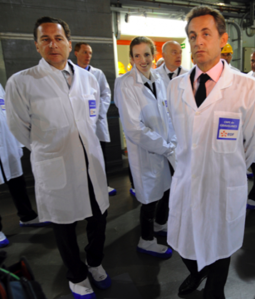 Nicolas Sarkozy, Eric Besson, et Nathalie Kosciusko-Morizet à la centrale nucléaire de Gravelines, en mai 2011 (©Reuters)