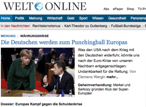 «Les Allemands, punchings-balls de l'Europe», titre Die Welt (droite)