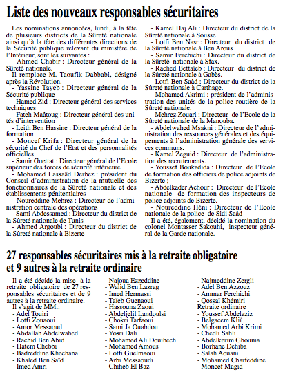 Article du quotidien tunisien «Le Temps» du 3 février 2011