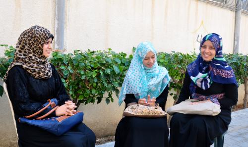 Wala, Joumana et Yasmina, à l'université d'Al Azhar de Gaza, septembre 2014.