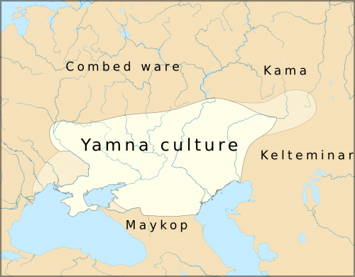 Carte représentant la région d&#039;origine des
        pasteurs Yamnaya