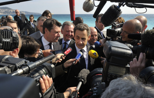 Christian Estrosi, Rudy Salles (député des AM), Nicolas Sarkozy et Eric Ciotti à Nice, mars 2012. © Reuters