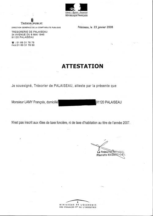 L'attestation délivrée par le trésorier à un contribuable de Palaiseau