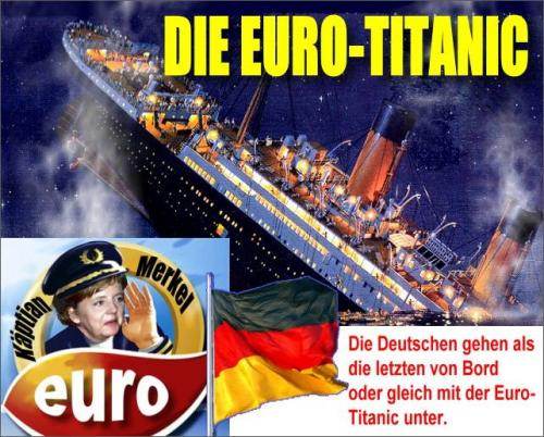 Euro-Titanic et Capitaine Merkel, selon une revue satirique allemande.