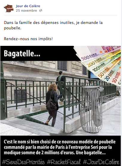 Sur la page Facebook de &quot;Jour de colère&quot;, lancé par le Printemps français.