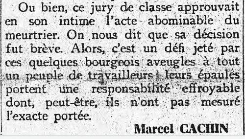 Fin de l&#039;éditorial de Marcel Cachin dans “L&#039;Humanité” commentant l&#039;acquittement de Raoul Villain