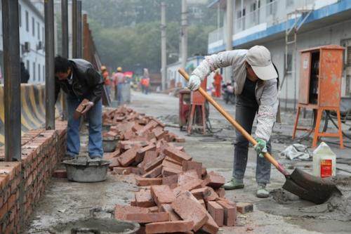 Ouvriers sur un chantier, à Pékin