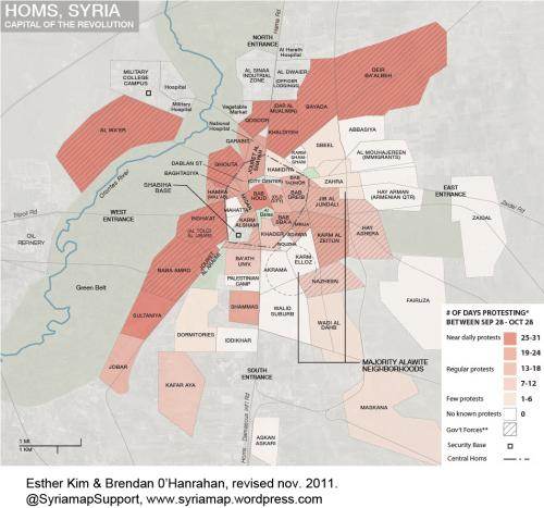 Homs, quartiers et manifestations, 2011. Homs, quartiers et manifestations, 2011.