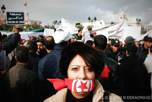 En janvier à Tunis, manifestation des journalistes tunisiens contre les nominations à la tête des medias gouvernementaux..