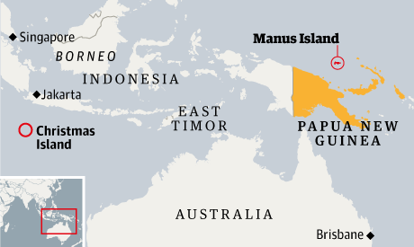 Carte réalisée par le Guardian situant les îles Christmas et Manus.
