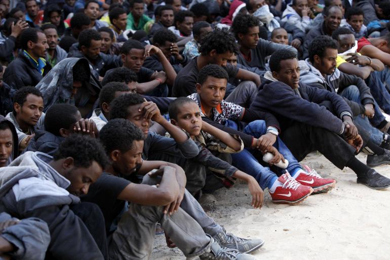 Des migrants détenus à Zawia en Libye après avoir tenté d&#039;embarquer pour l&#039;Europe, le 12 mai 2014. © Reuters