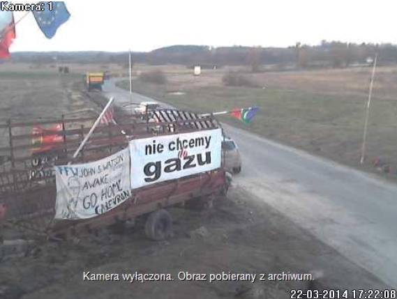 Prise de vue depuis le campement d&#039;Occupy Chevron en Pologne.
