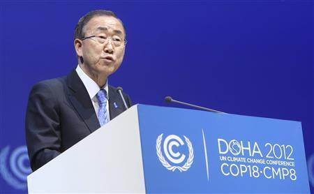 Le secrétaire général de l&#039;ONU Ban Ki-moon à la conférence sur le climat de Doha, fin 2012 (Reuters)