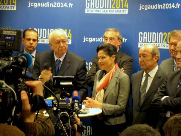 Lisette Narducci aux côtés de Jean-Claude Gaudin et de ses lieutenants, le 25 mars 2014.