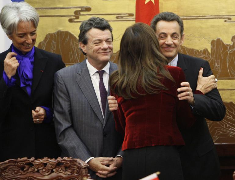 Christine Lagarde, Jean-Louis Borloo, Nicolas Sarkozy et Anne Lauvergeon lors d&#039;un voyage à Pékin en novembre 2007