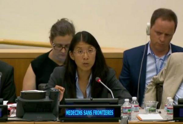 Joanne Liu, présidente de MSF, aux Nations unies, le 2 septembre