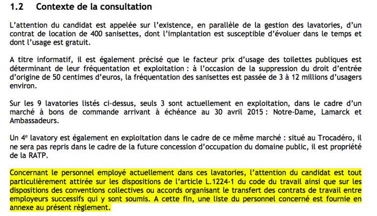 Extrait du règlement de la concession dans le cadre de l&#039;appel d&#039;offres de la Ville de Paris