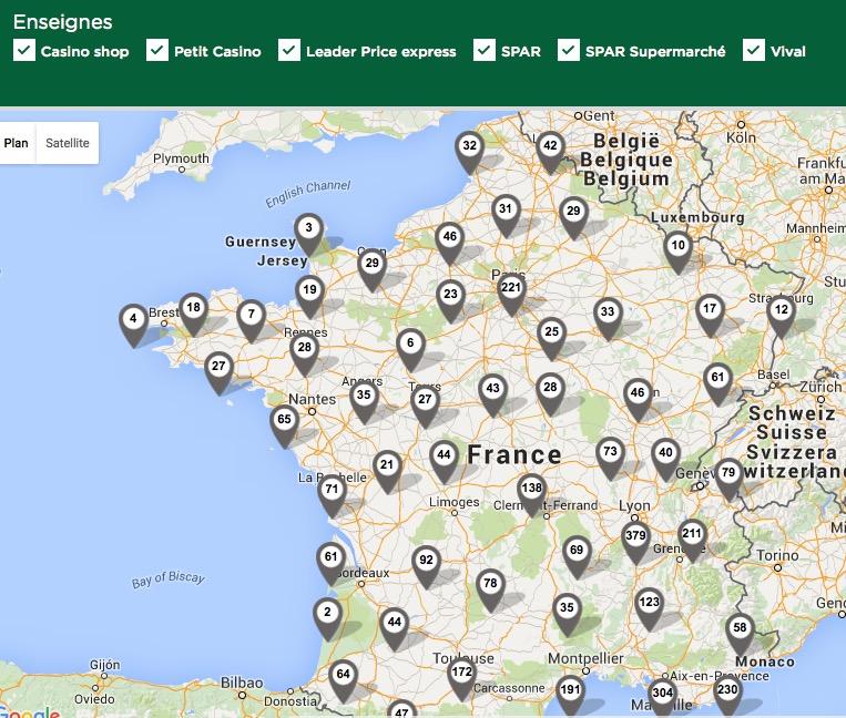 La répartition des supérettes Casino en France