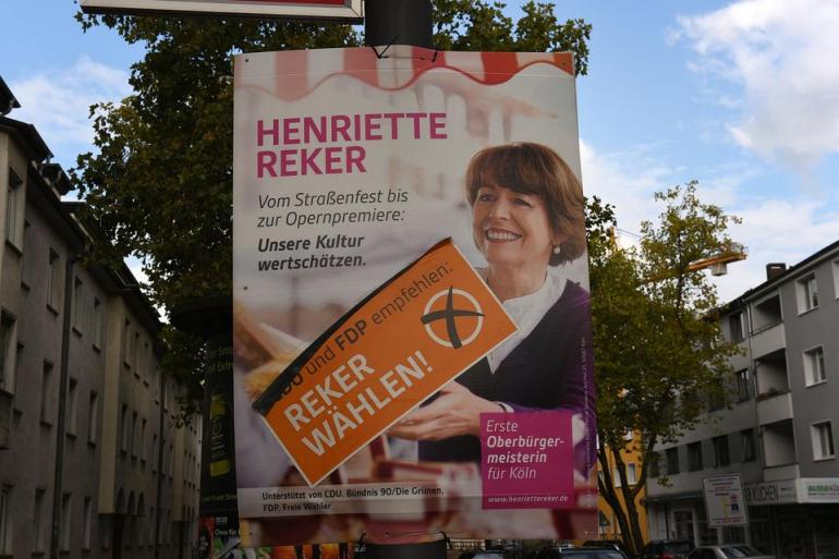 Affiche électorale de Henriette Reker, agressée samedi à Cologne.