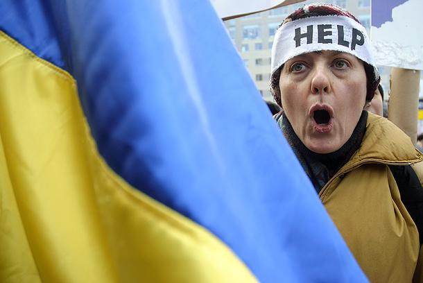 Lundi 20 janvier, une manifestante devant la représentation de l&#039;Union européenne à Kiev.