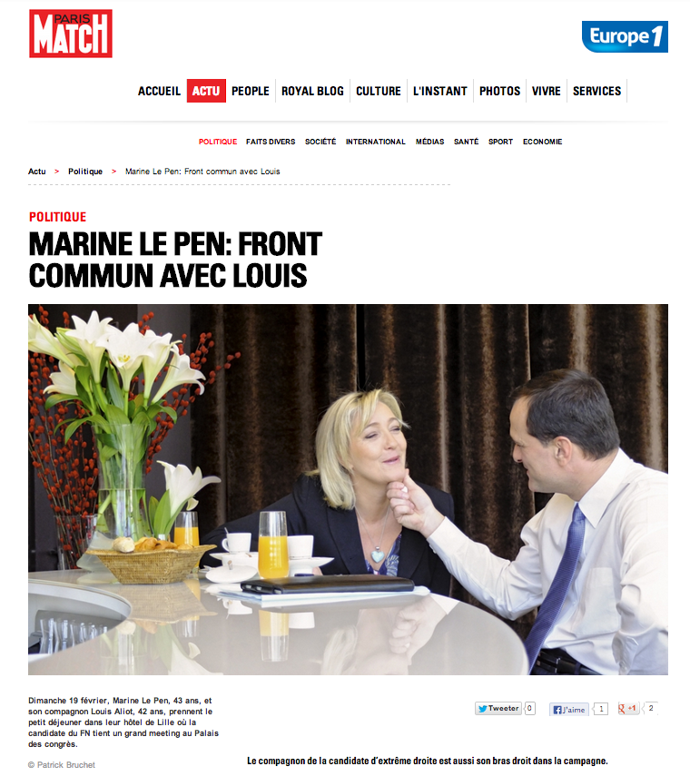 L&#039;article paru dans Paris Match (février 2012).