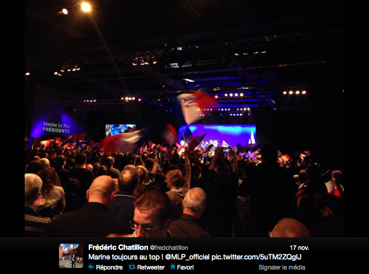 Photo postée sur le compte Twitter de F. Chatillon, lors du lancement de la campagne des municipales du FN, le 17 novembre 2013 