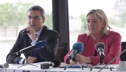 Marine Le Pen et Aymeric Chauprade en avril 2014. Marine Le Pen et Aymeric Chauprade en avril 2014.