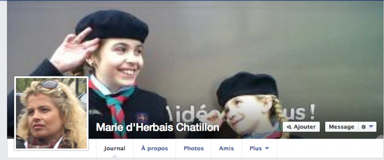 L&#039;un des deux comptes Facebook de Marie d&#039;Herbais, qui fut longtemps la femme de Frédéric Chatillon.