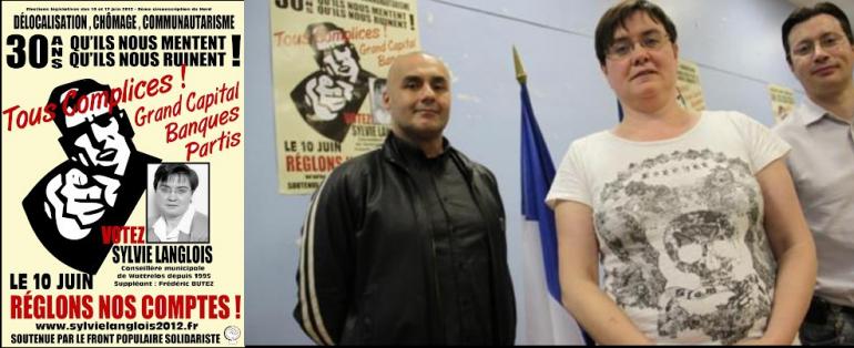 Sylvie Langlois candidate pour les législatives de 2012 sous les couleurs du parti de Serge Ayoub, avec qui elle pose à droite.